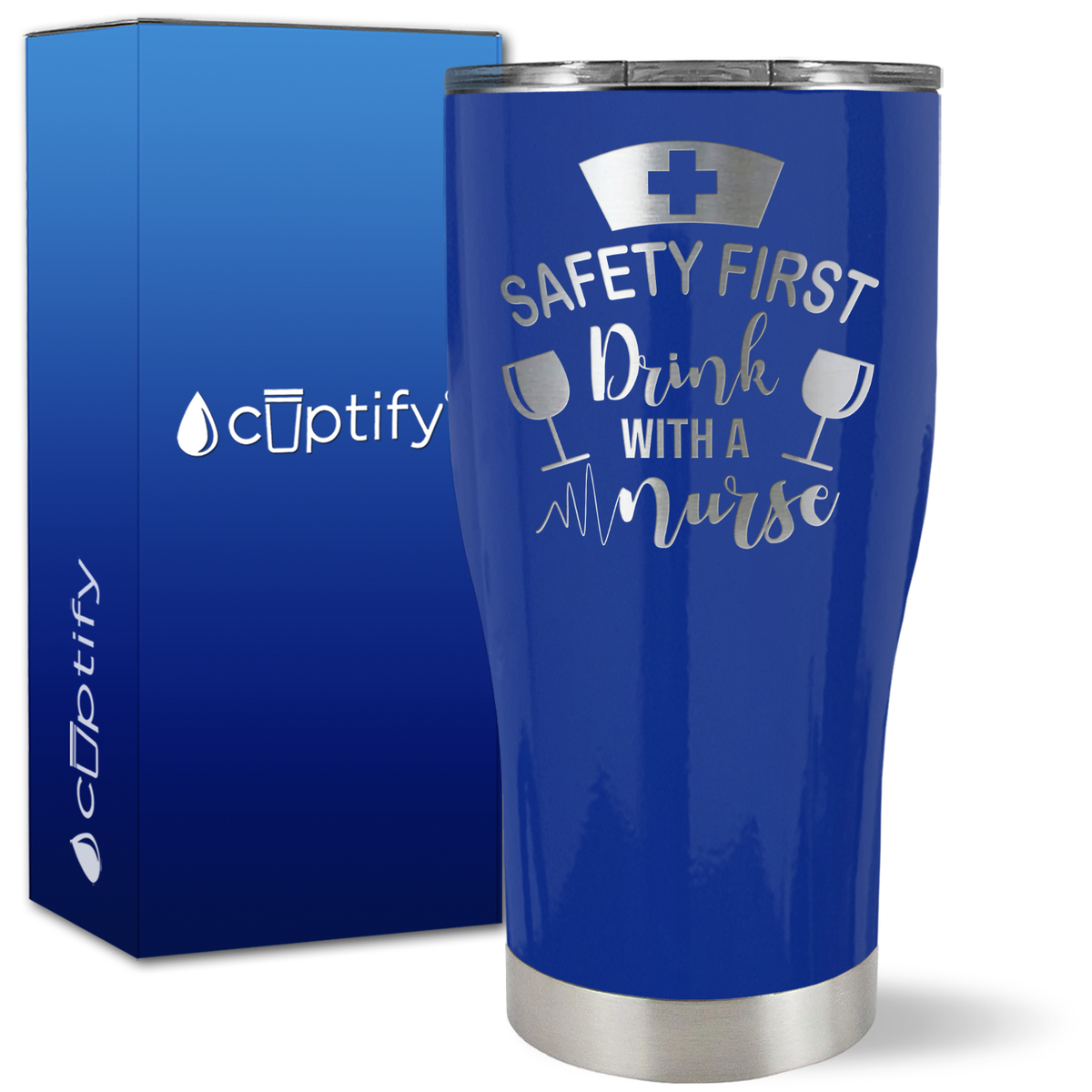 Safety First, Drink with a Nurse with Glasses on 27oz Curve Tumbler