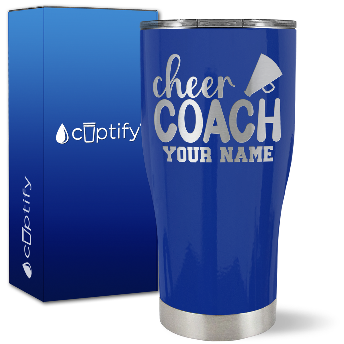 Personalized Cheer Coach with Megaphone on 27oz Curve Tumbler