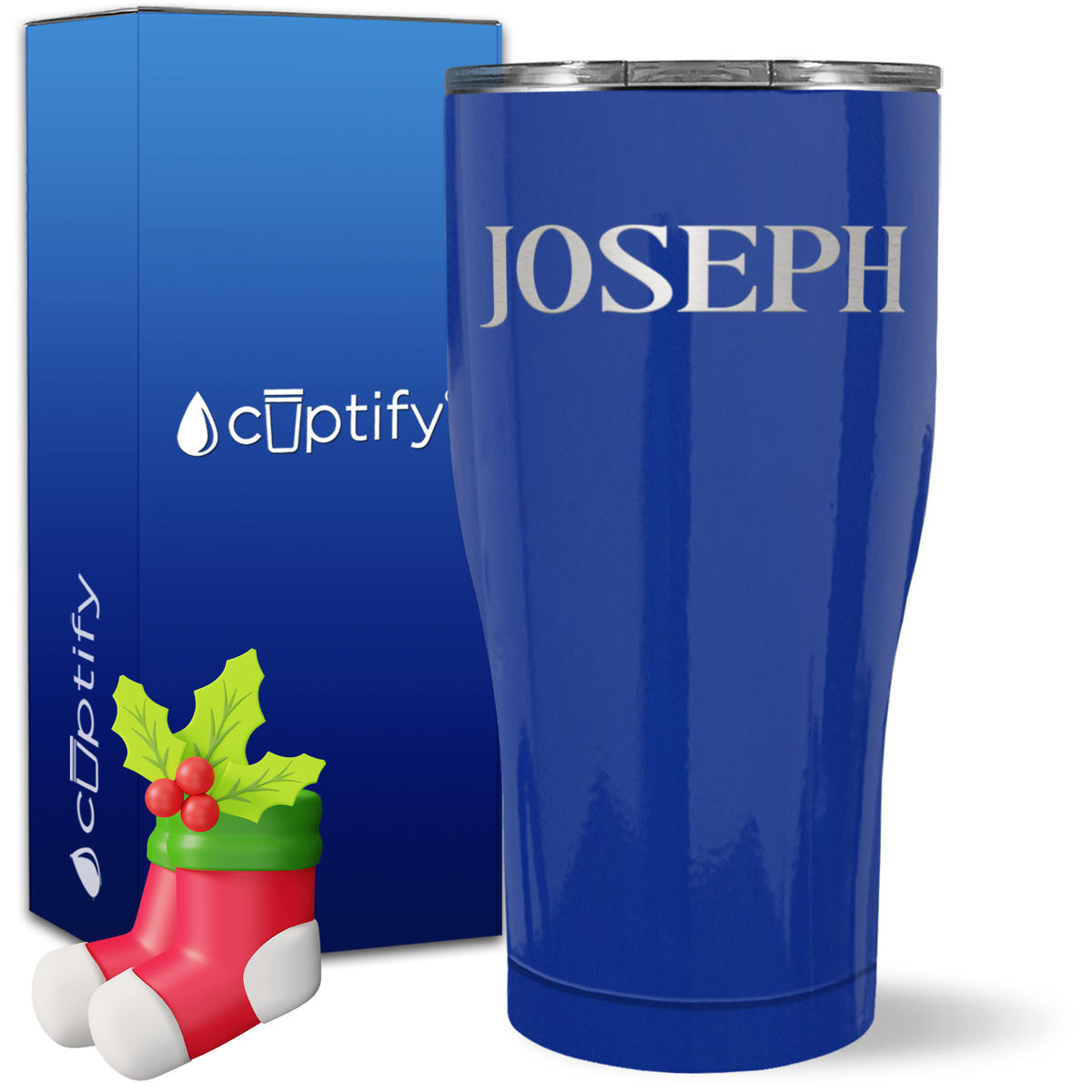 Personalized Merry Christmas Font on 27oz Curve Tumbler