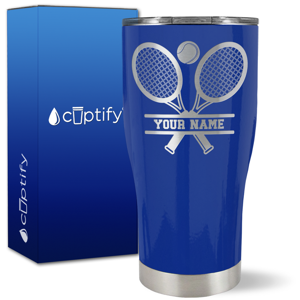 Personalized Tennis Rackets on 27oz Curve Tumbler