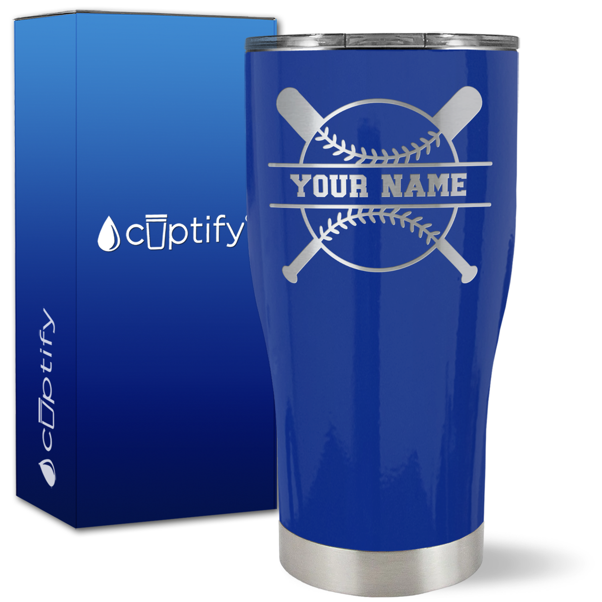 Personalized Baseball and Bats on 27oz Curve Tumbler