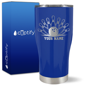 Personalized Bowling Ball and Pins on 27oz Curve Tumbler