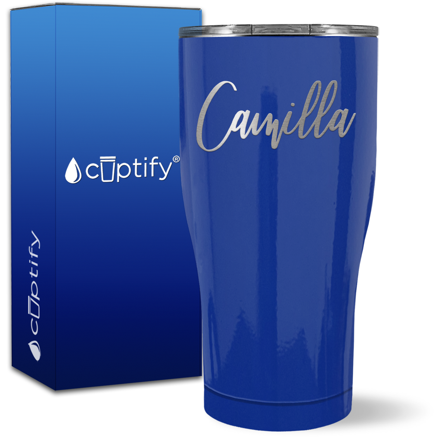 Personalized Blue 27oz Engraved Curve Tumbler