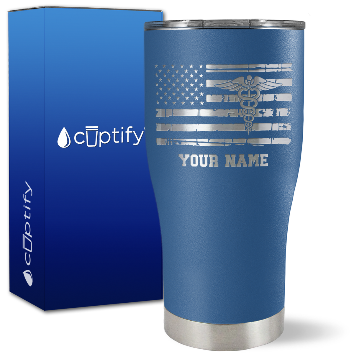 Personalized Caduceus Flag on 27oz Curve Tumbler