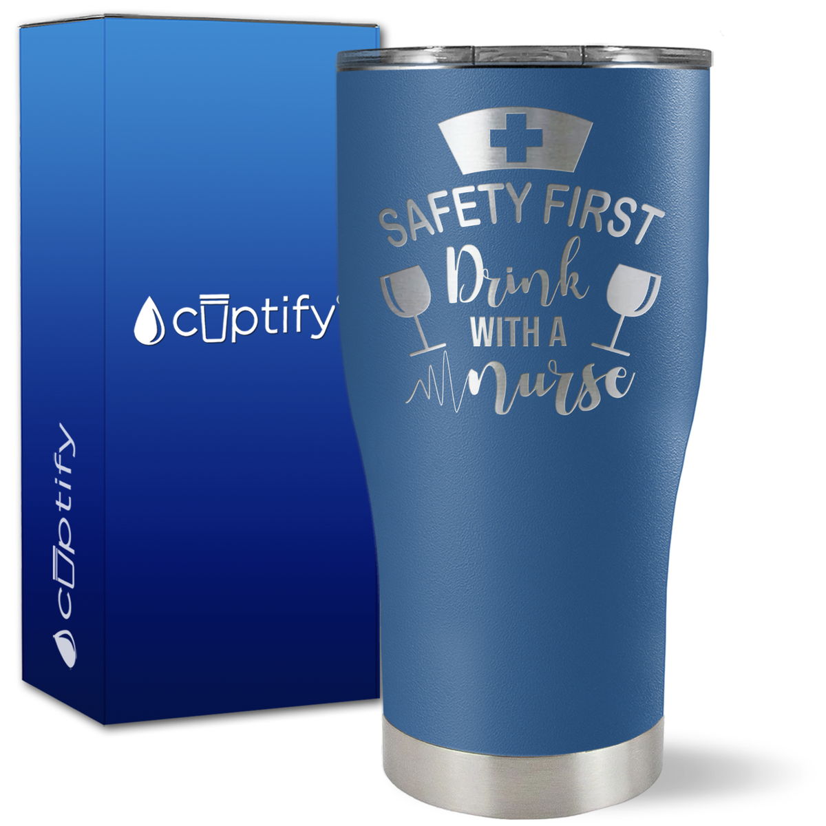 Safety First, Drink with a Nurse with Glasses on 27oz Curve Tumbler