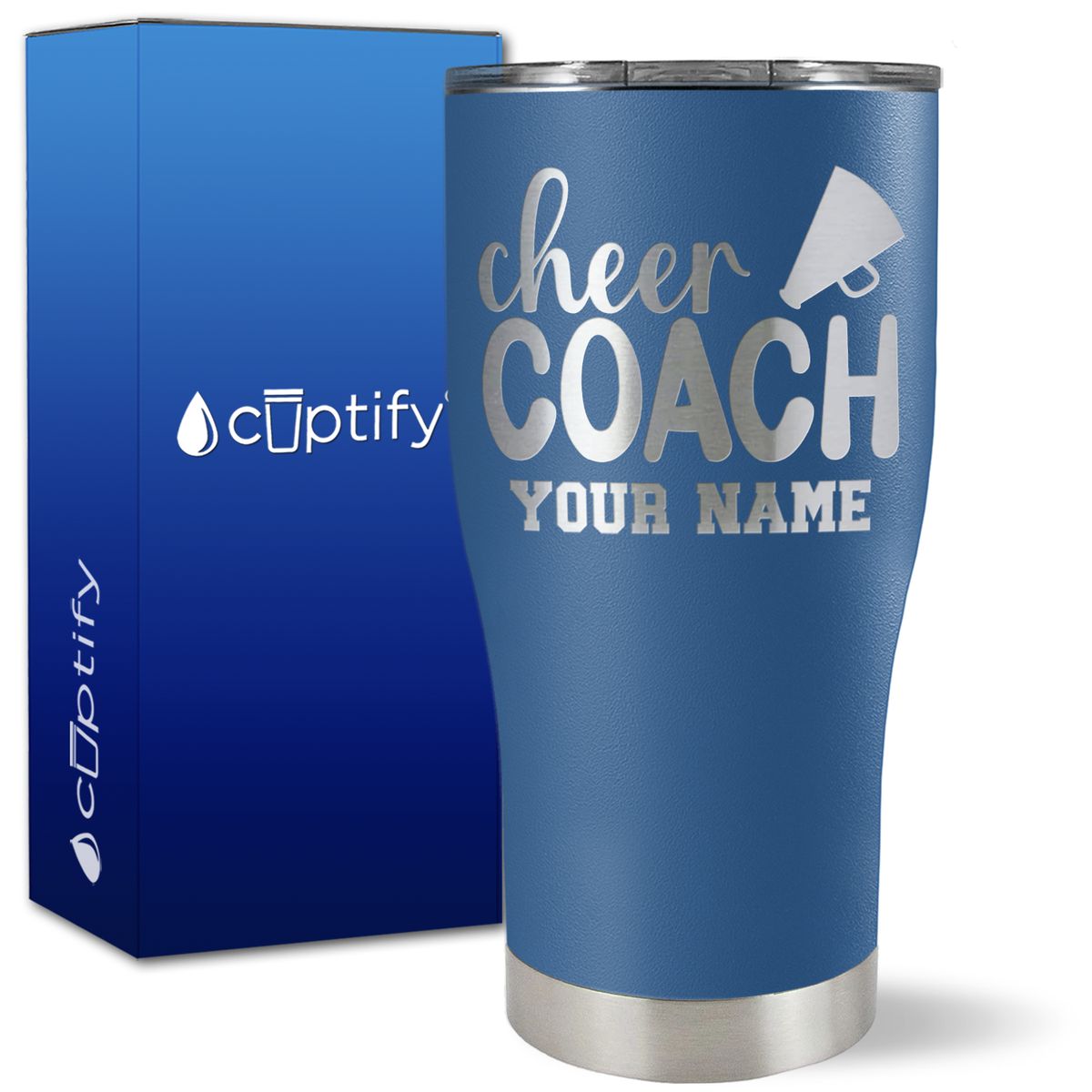 Personalized Cheer Coach with Megaphone on 27oz Curve Tumbler