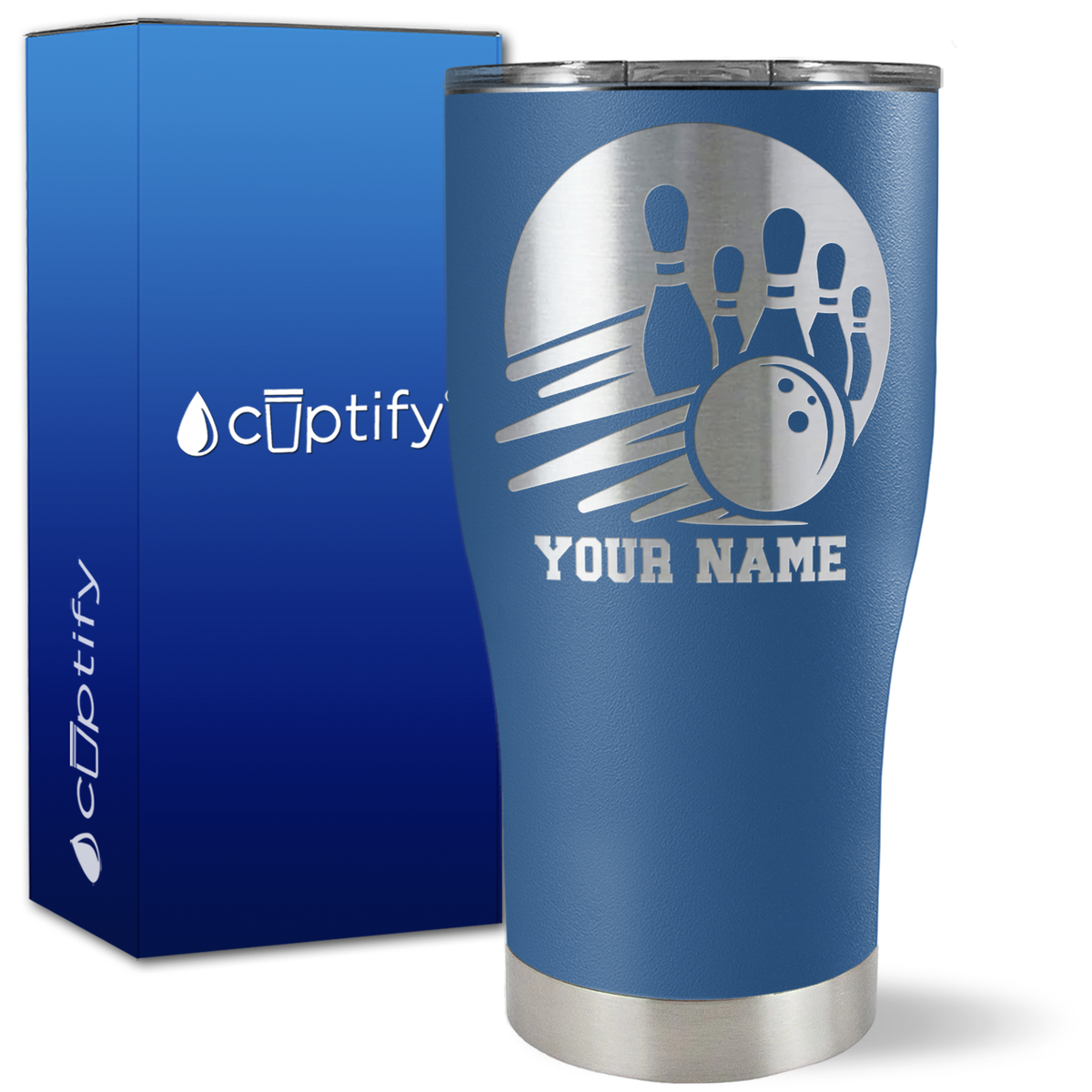 Custom Bowling and Pins on 27oz Curve Tumbler