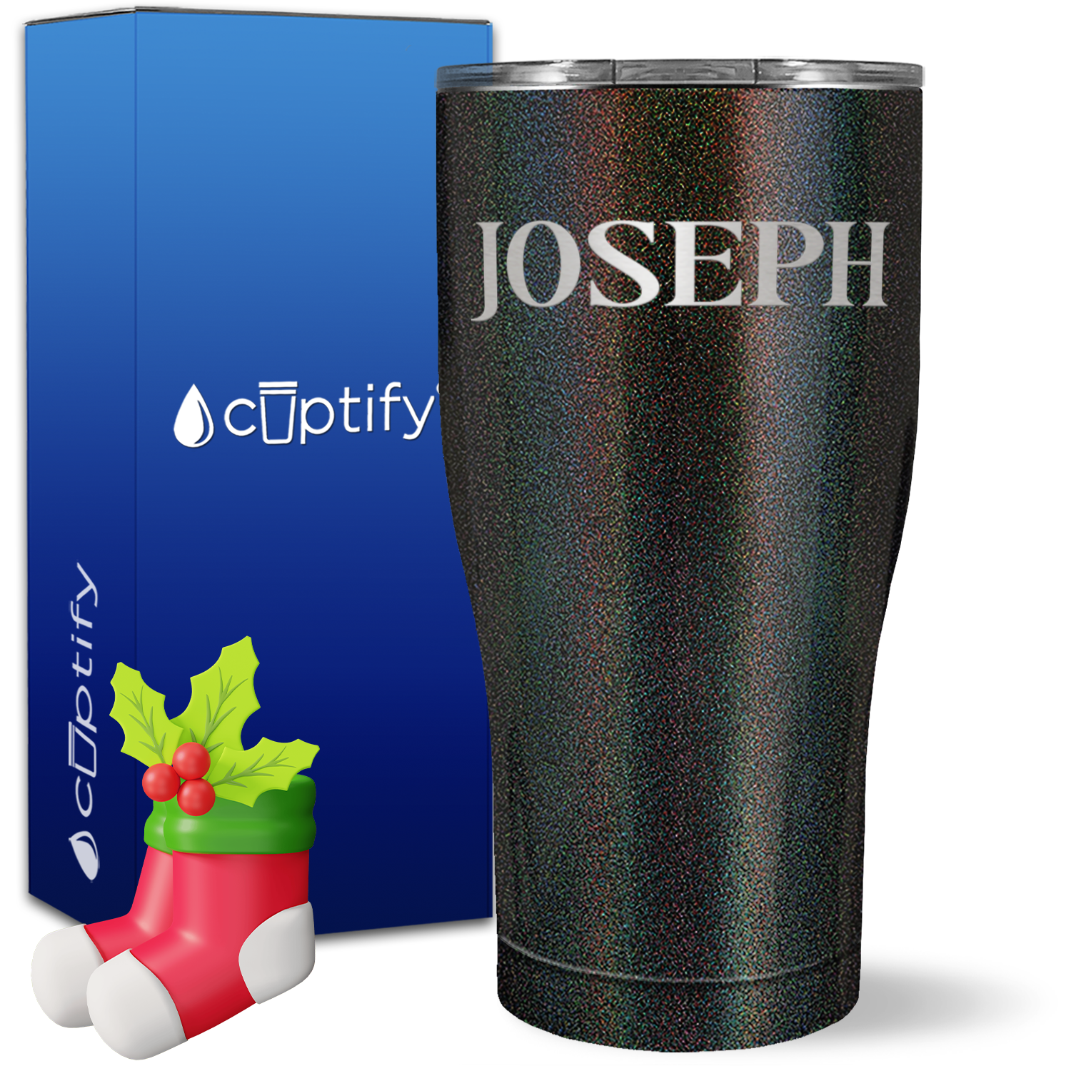 Personalized Merry Christmas Font on 27oz Curve Tumbler