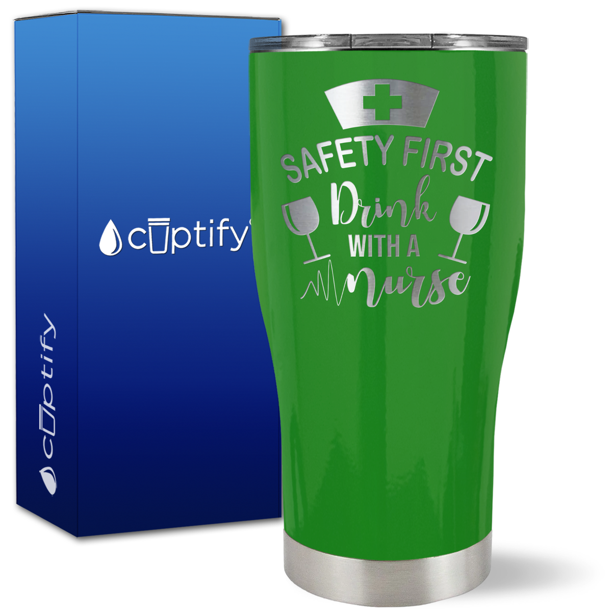 Safety First, Drink with a Nurse with Glasses on 27oz Curve Tumbler