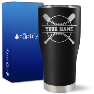 Personalized Baseball and Bats on 27oz Curve Tumbler