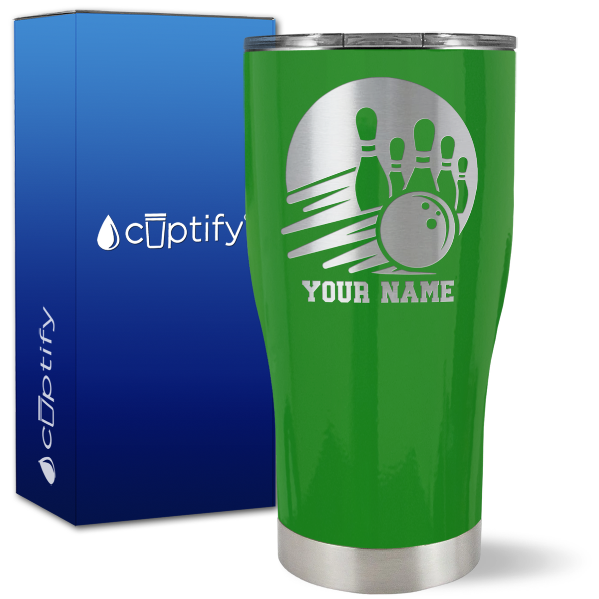 Custom Bowling and Pins on 27oz Curve Tumbler
