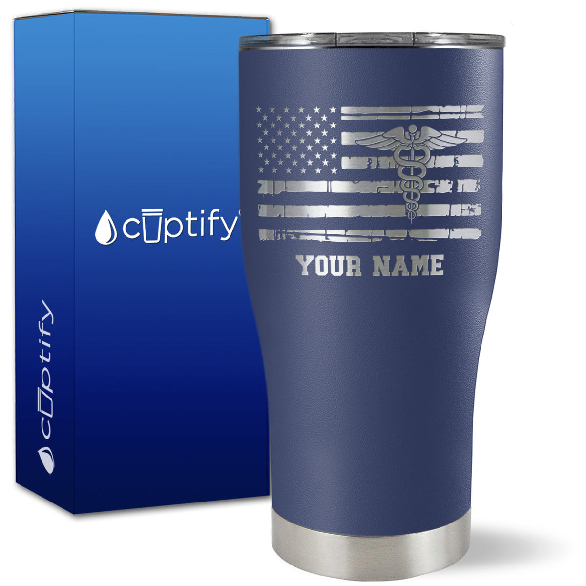 Personalized Caduceus Flag on 27oz Curve Tumbler