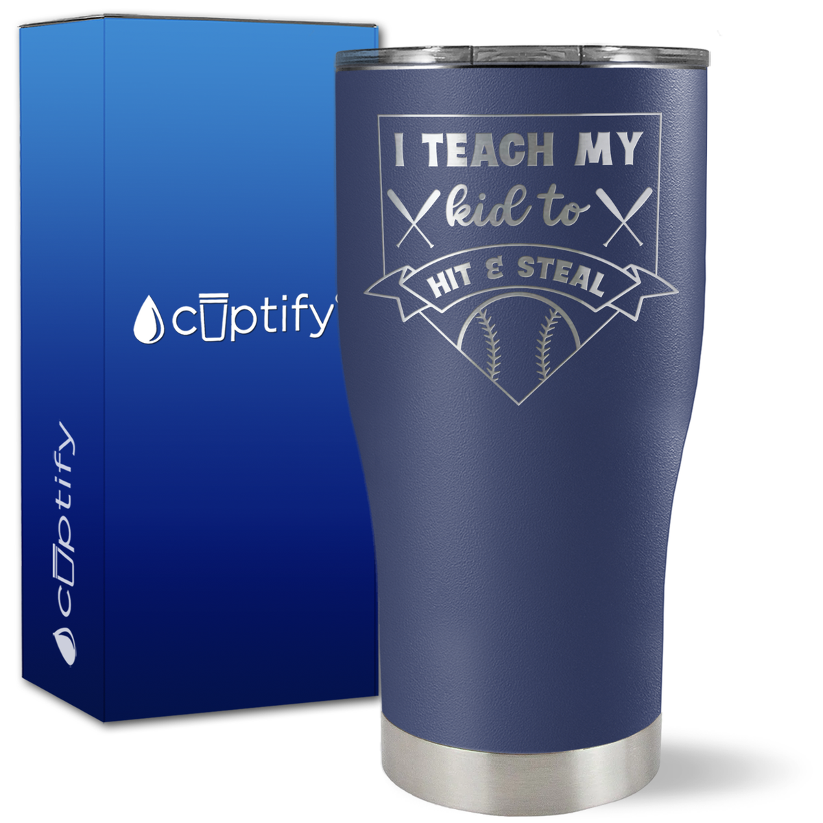 I Teach My Kid to Hit and Steal Baseball Base on 27oz Curve Tumbler