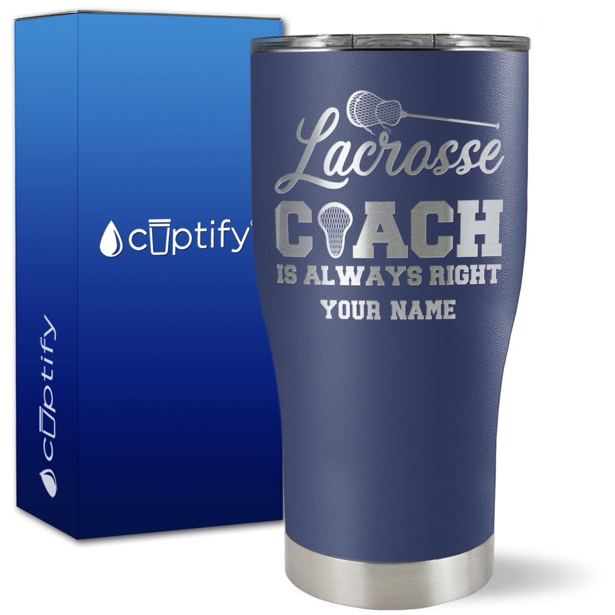 Personalized Lacrosse Coach is Always Right on 27oz Curve Tumbler
