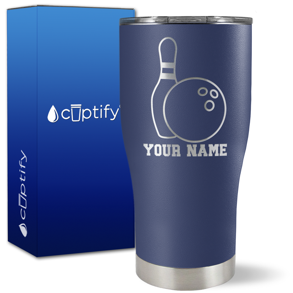 Personalized Bowling Ball and Pin on 27oz Curve Tumbler