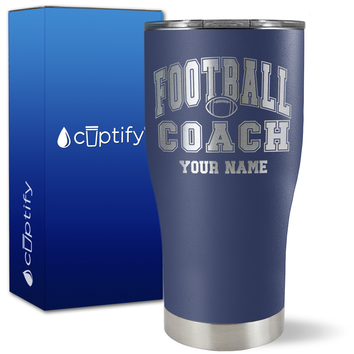 Personalized Coach Football on 27oz Curve Tumbler