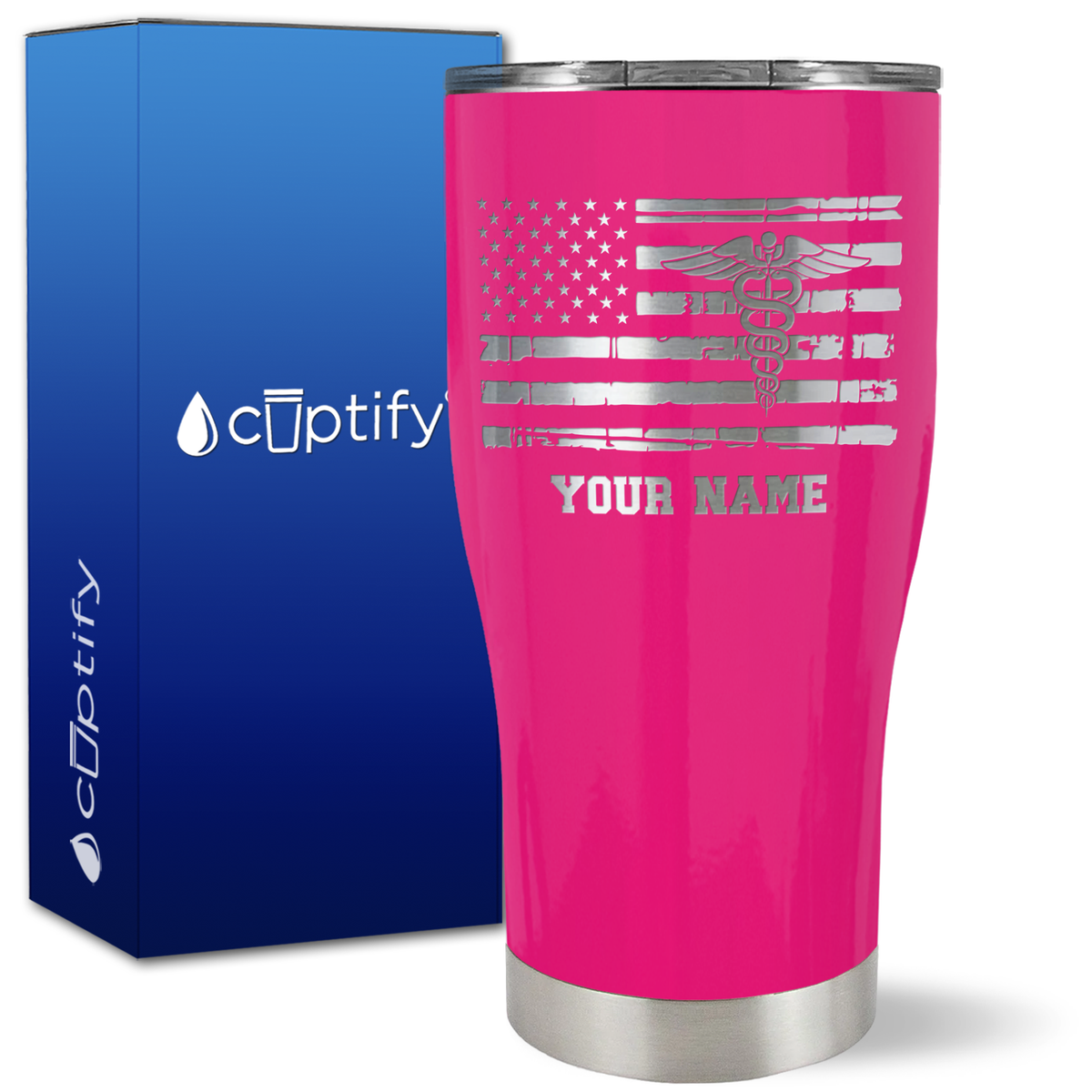 Personalized Caduceus Flag on 27oz Curve Tumbler