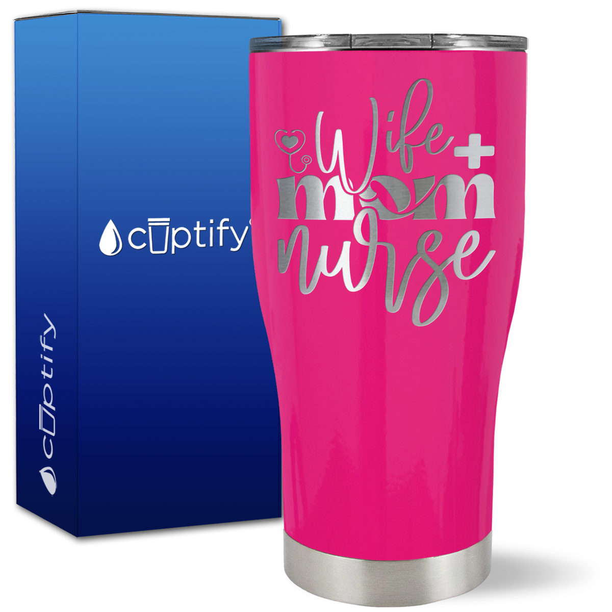 Wife Mom Nurse Heart Stethoscope on 27oz Curve Tumbler