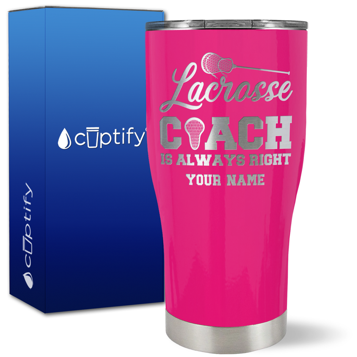 Personalized Lacrosse Coach is Always Right on 27oz Curve Tumbler