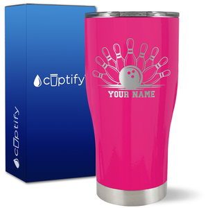Personalized Bowling Ball and Pins on 27oz Curve Tumbler