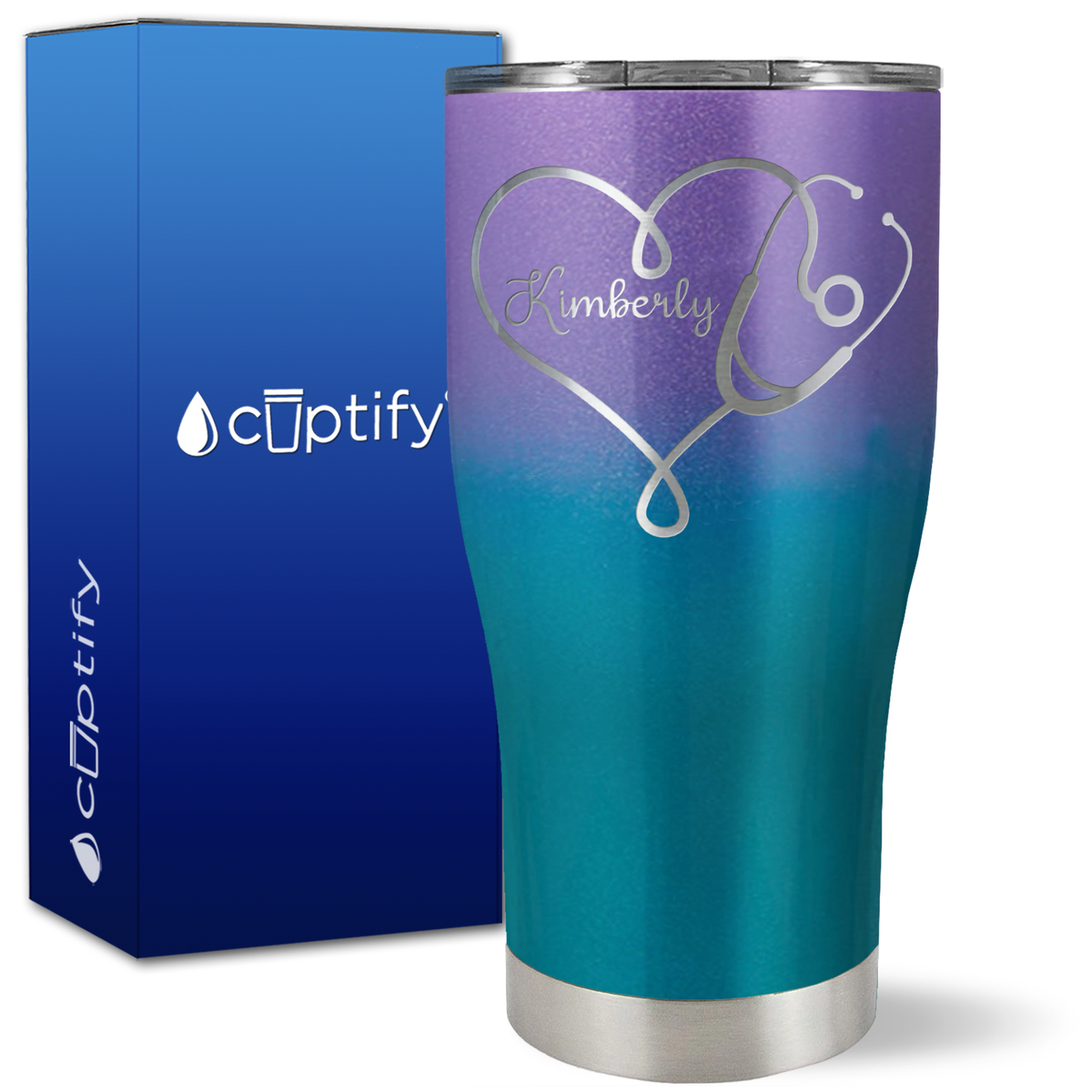 Personalized Heart Stethoscope on 27oz Curve Tumbler
