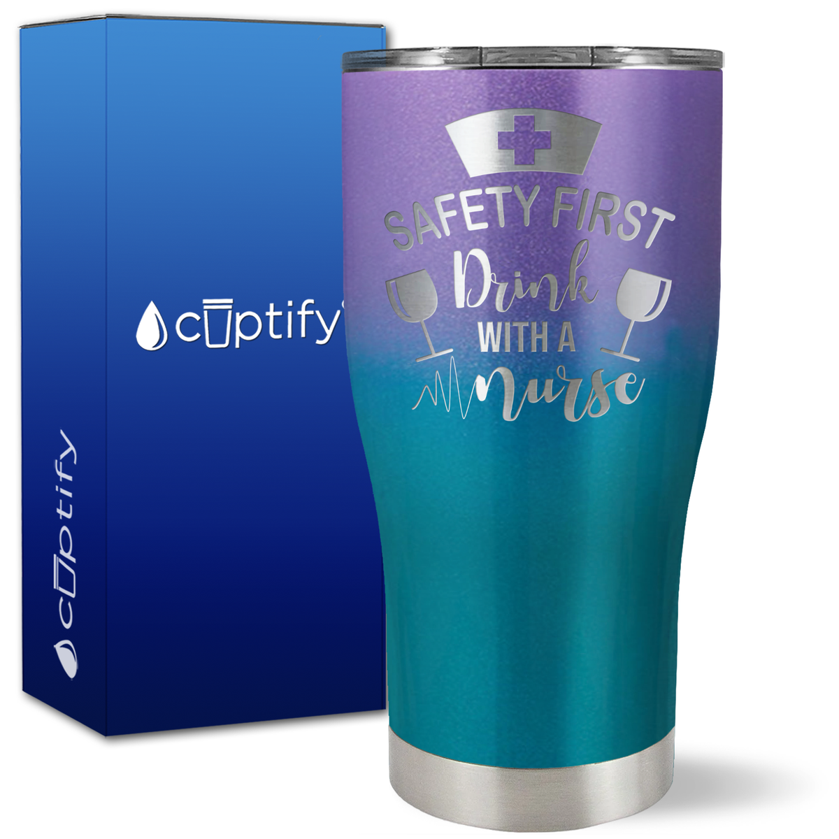 Safety First, Drink with a Nurse with Glasses on 27oz Curve Tumbler