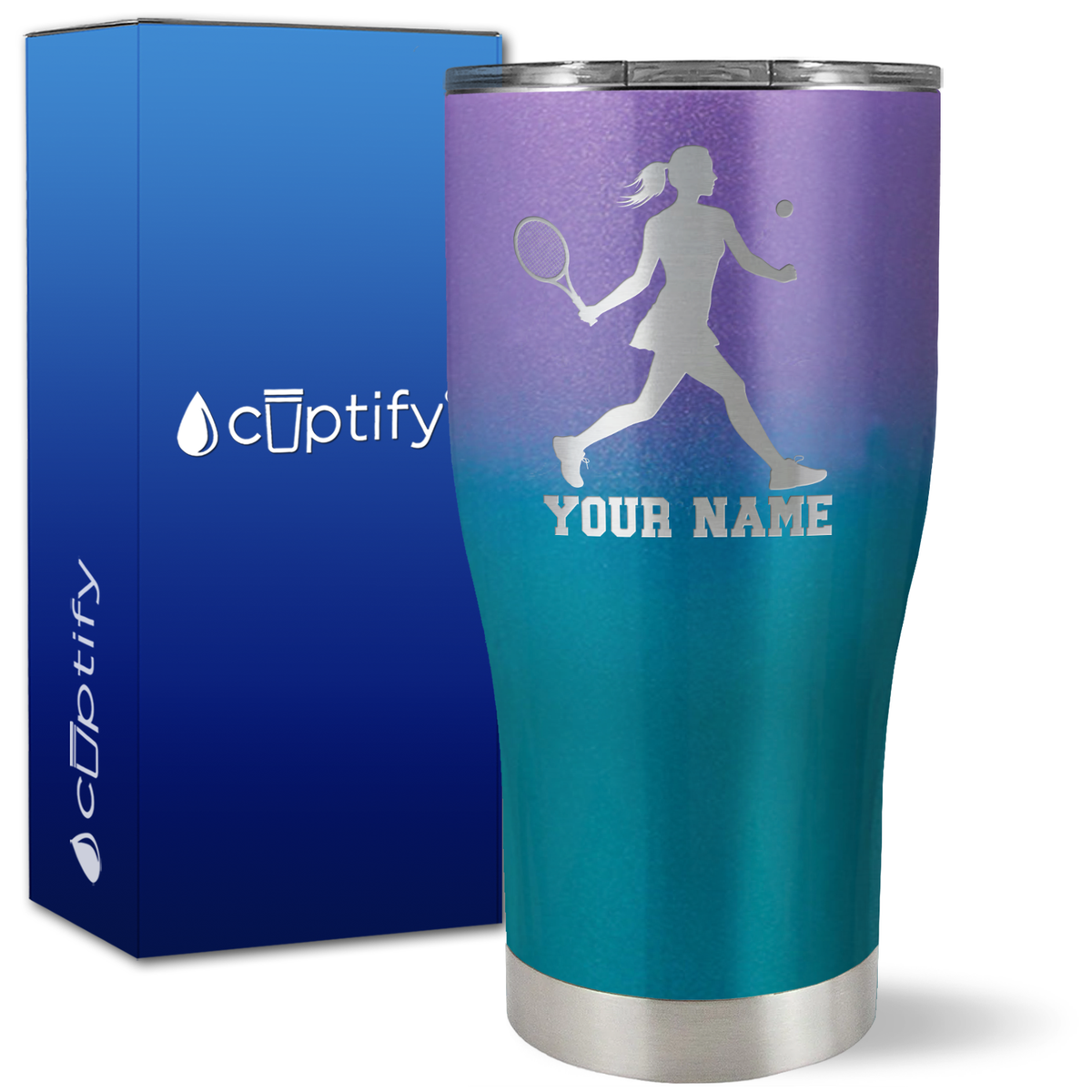 Personalized Tennis Player Female Silhouette on 27oz Curve Tumbler