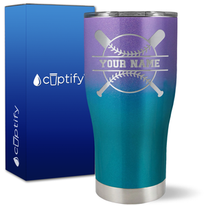 Personalized Baseball and Bats on 27oz Curve Tumbler