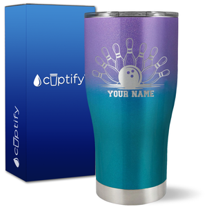 Personalized Bowling Ball and Pins on 27oz Curve Tumbler