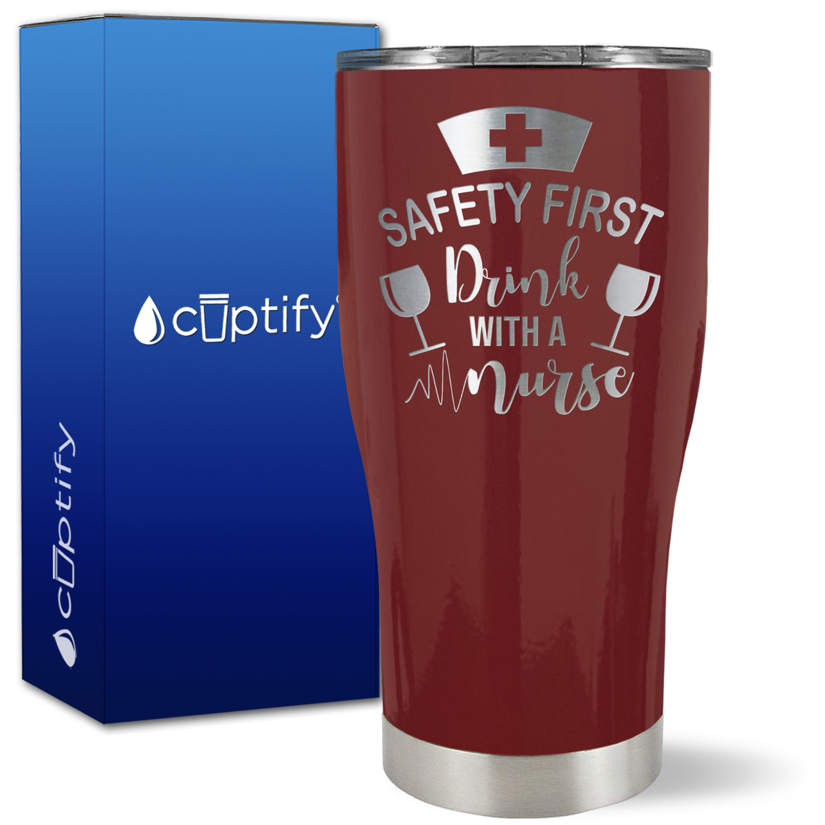 Safety First, Drink with a Nurse with Glasses on 27oz Curve Tumbler