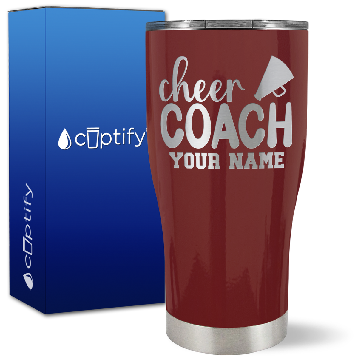 Personalized Cheer Coach with Megaphone on 27oz Curve Tumbler