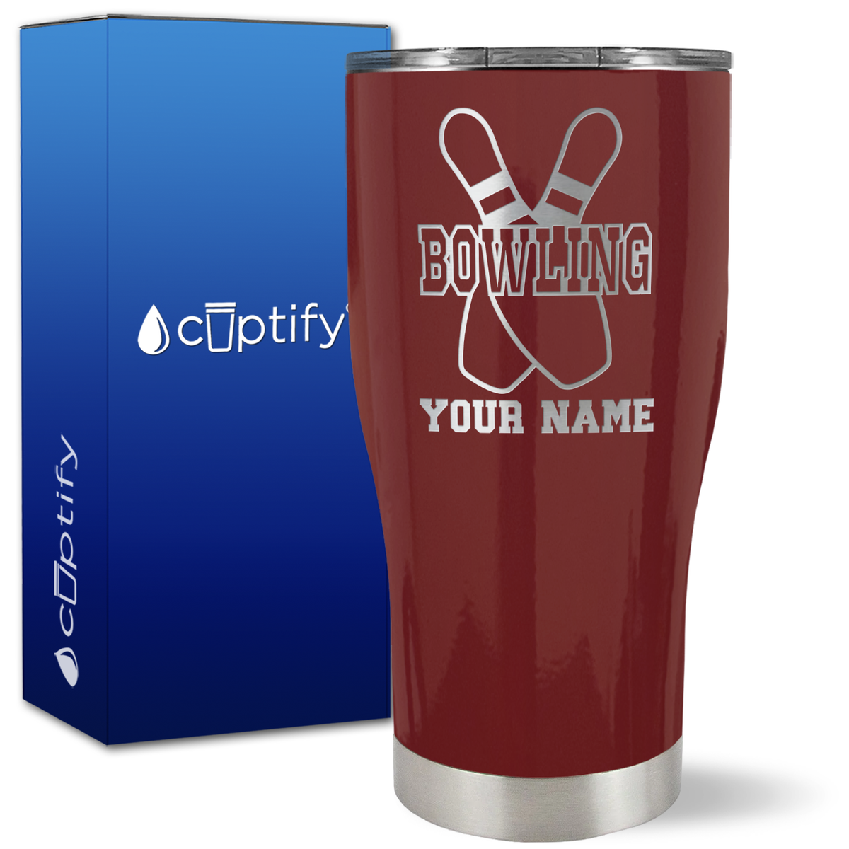 Personalized Bowling Pins on 27oz Curve Tumbler