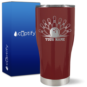 Personalized Bowling Ball and Pins on 27oz Curve Tumbler