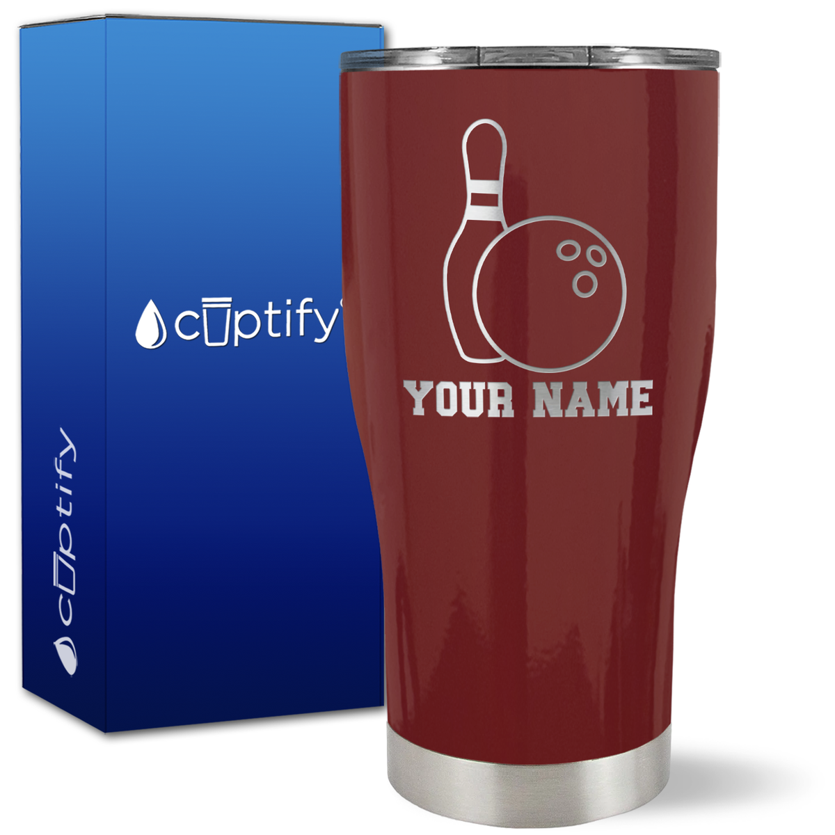 Personalized Bowling Ball and Pin on 27oz Curve Tumbler