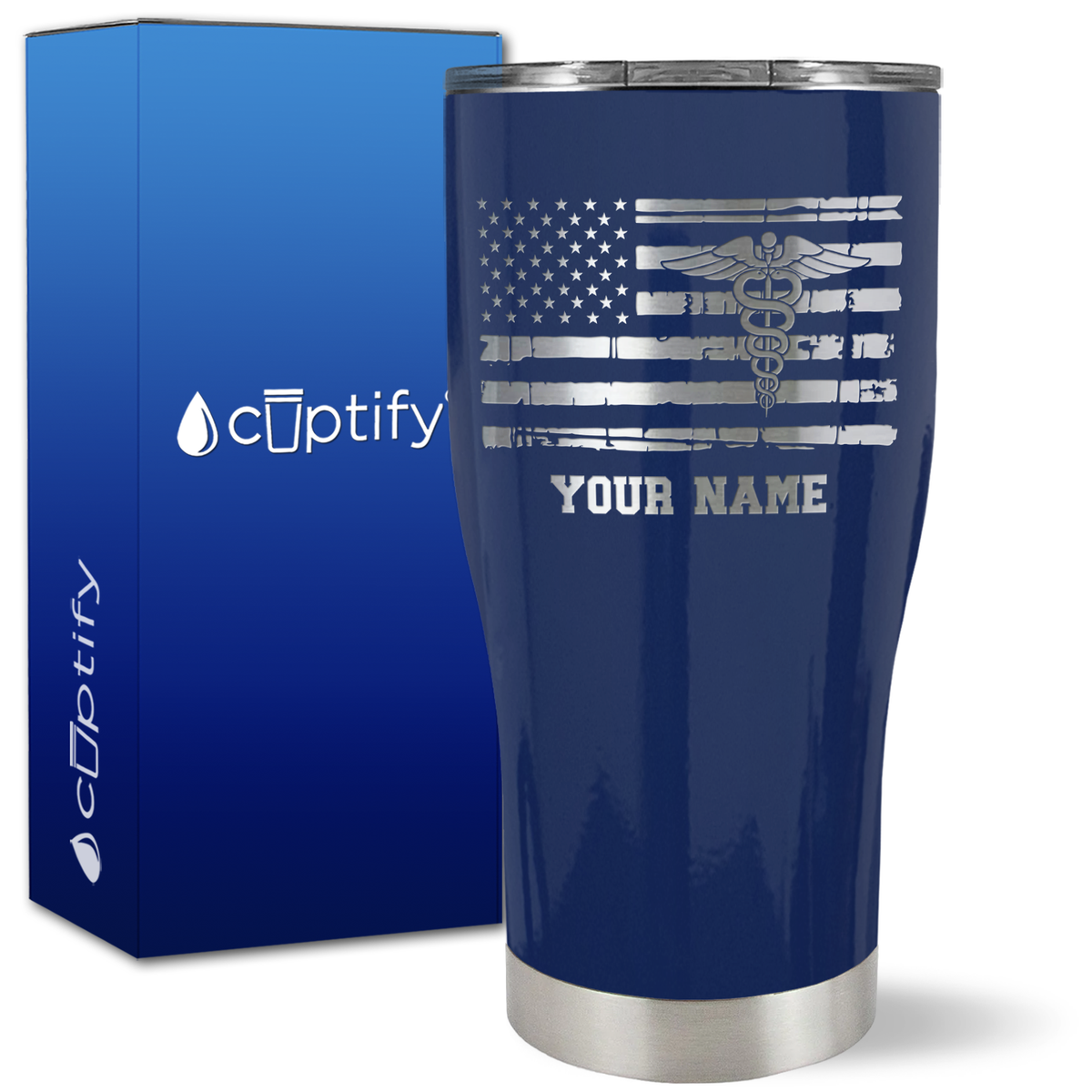 Personalized Caduceus Flag on 27oz Curve Tumbler
