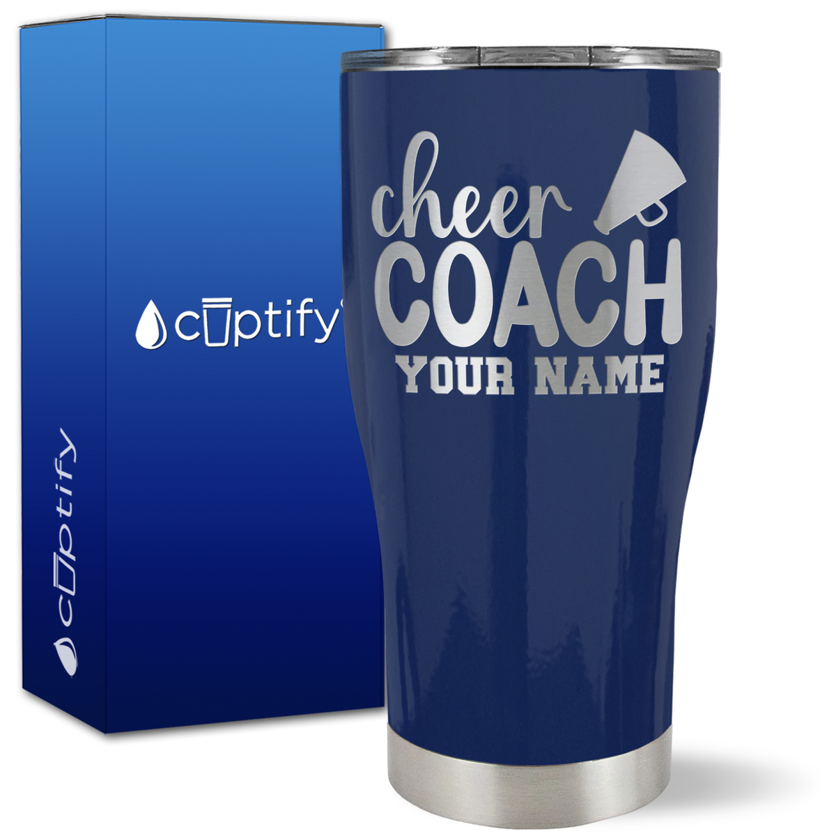Personalized Cheer Coach with Megaphone on 27oz Curve Tumbler