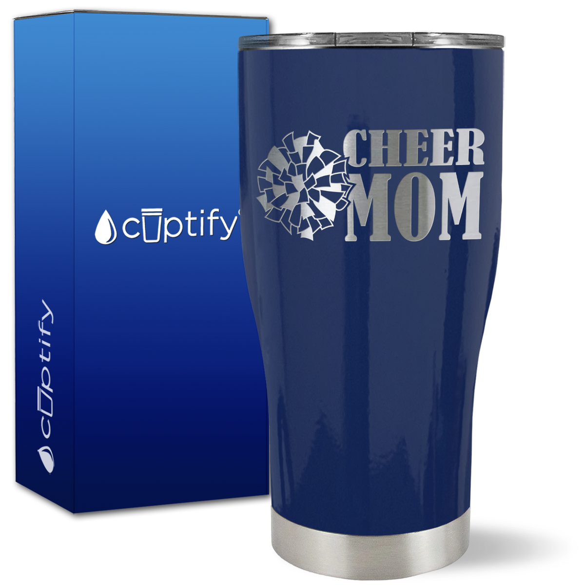 Cheer Mom with Pom Pom on 27oz Curve Tumbler