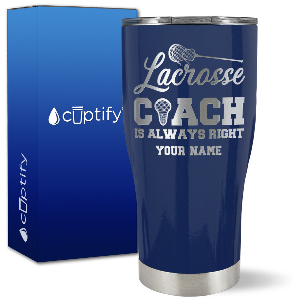 Personalized Lacrosse Coach is Always Right on 27oz Curve Tumbler