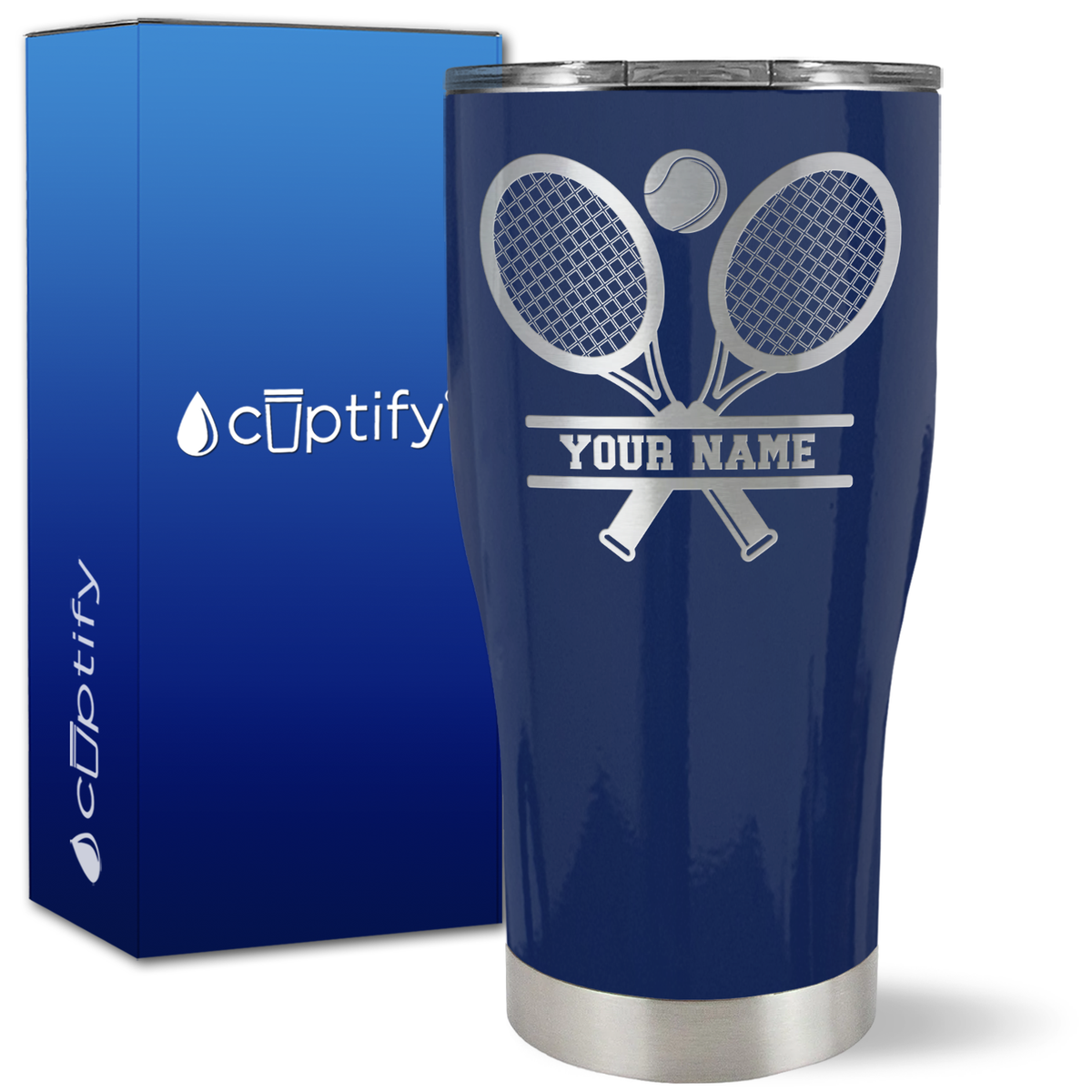 Personalized Tennis Rackets on 27oz Curve Tumbler