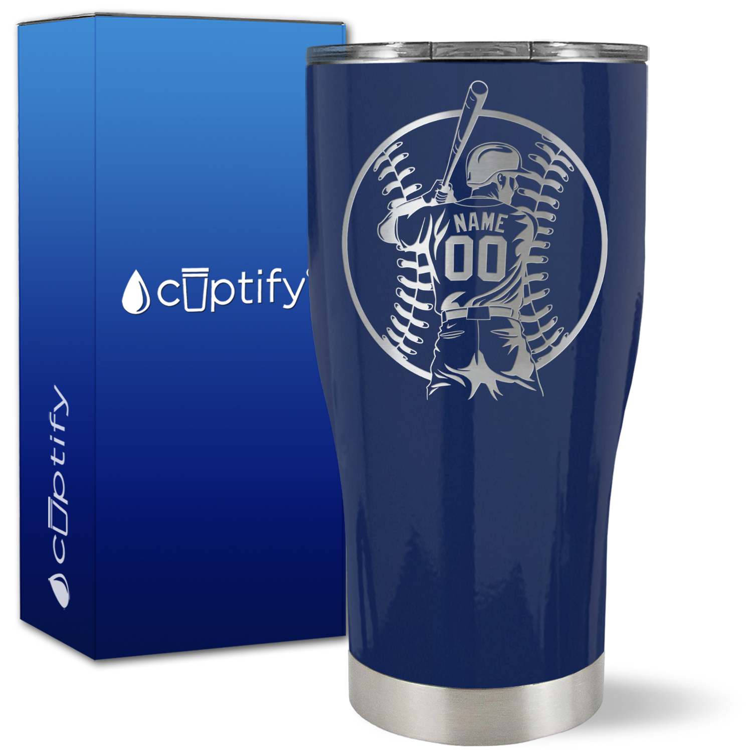 Personalized Baseball Player Name and Number on 27oz Curve Tumbler