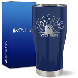 Personalized Bowling Ball and Pins on 27oz Curve Tumbler