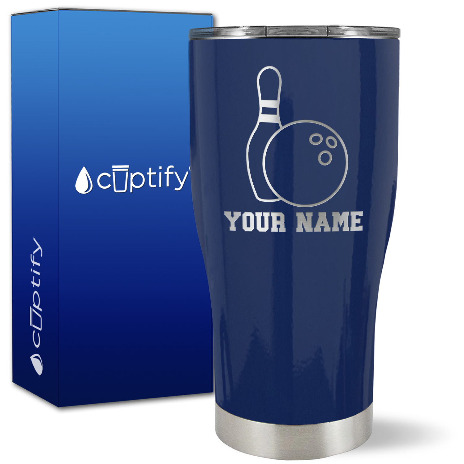 Personalized Bowling Ball and Pin on 27oz Curve Tumbler