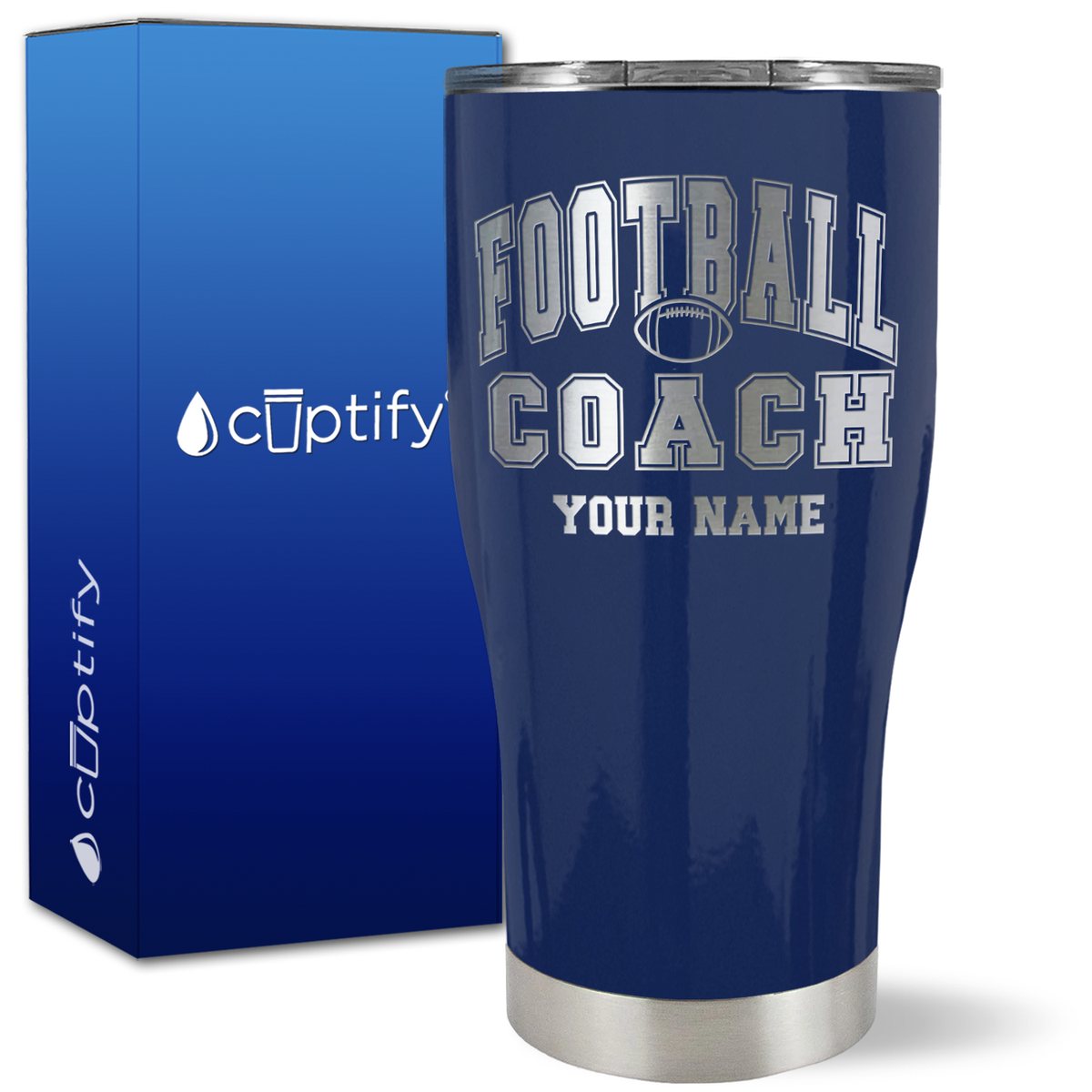 Personalized Coach Football on 27oz Curve Tumbler
