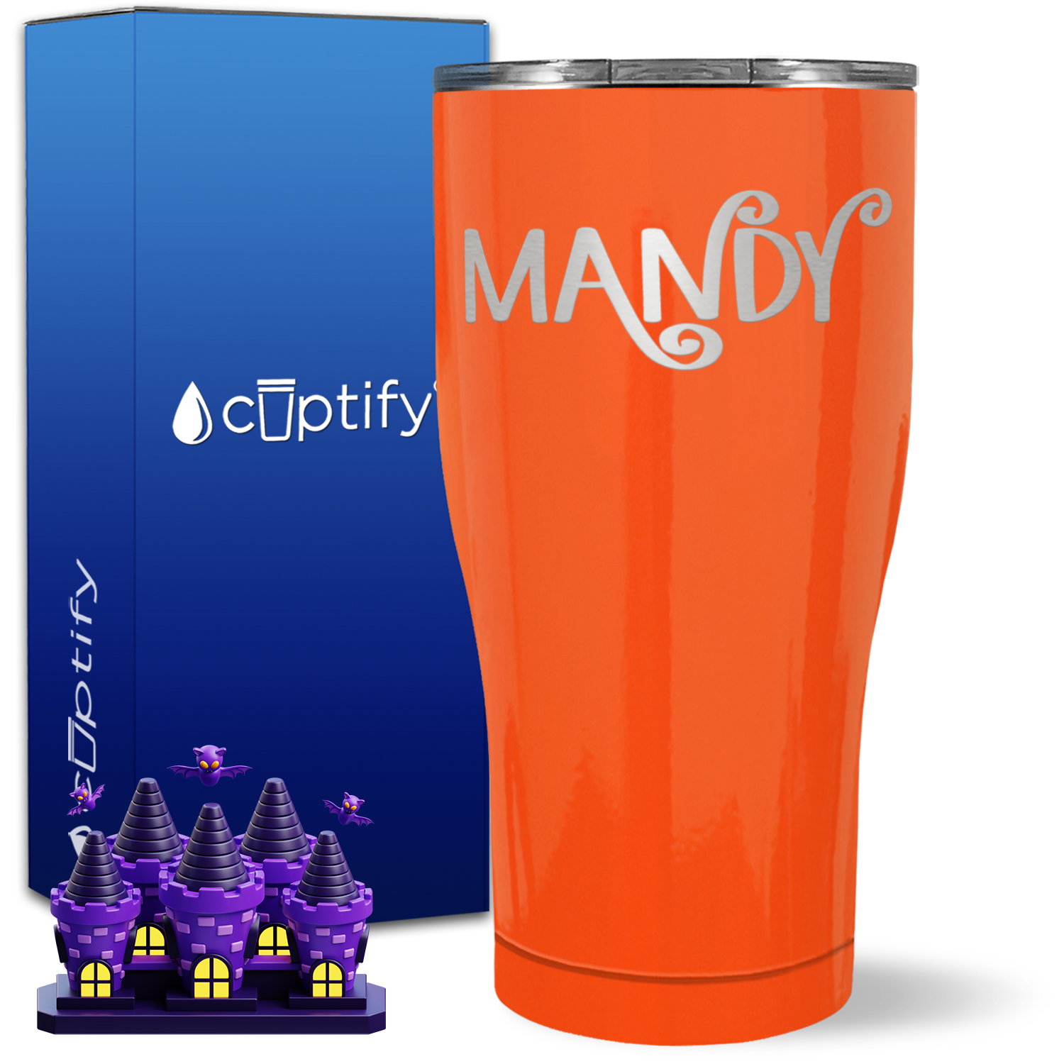 Personalized Curly Spooky Halloween Font on 27oz Curve Tumbler
