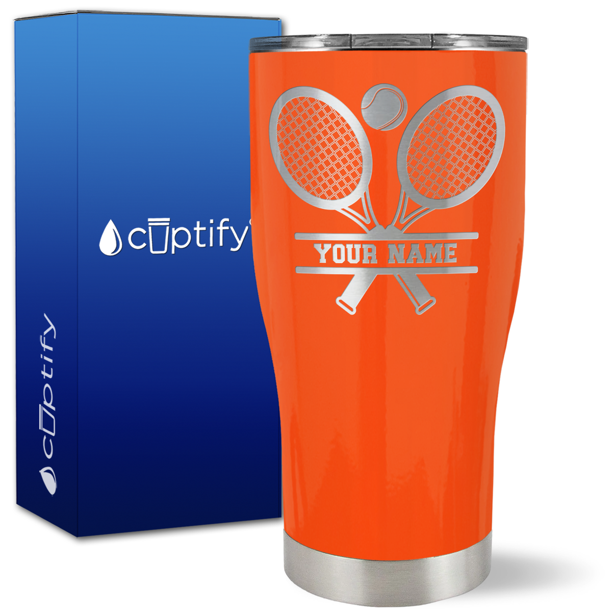 Personalized Tennis Rackets on 27oz Curve Tumbler