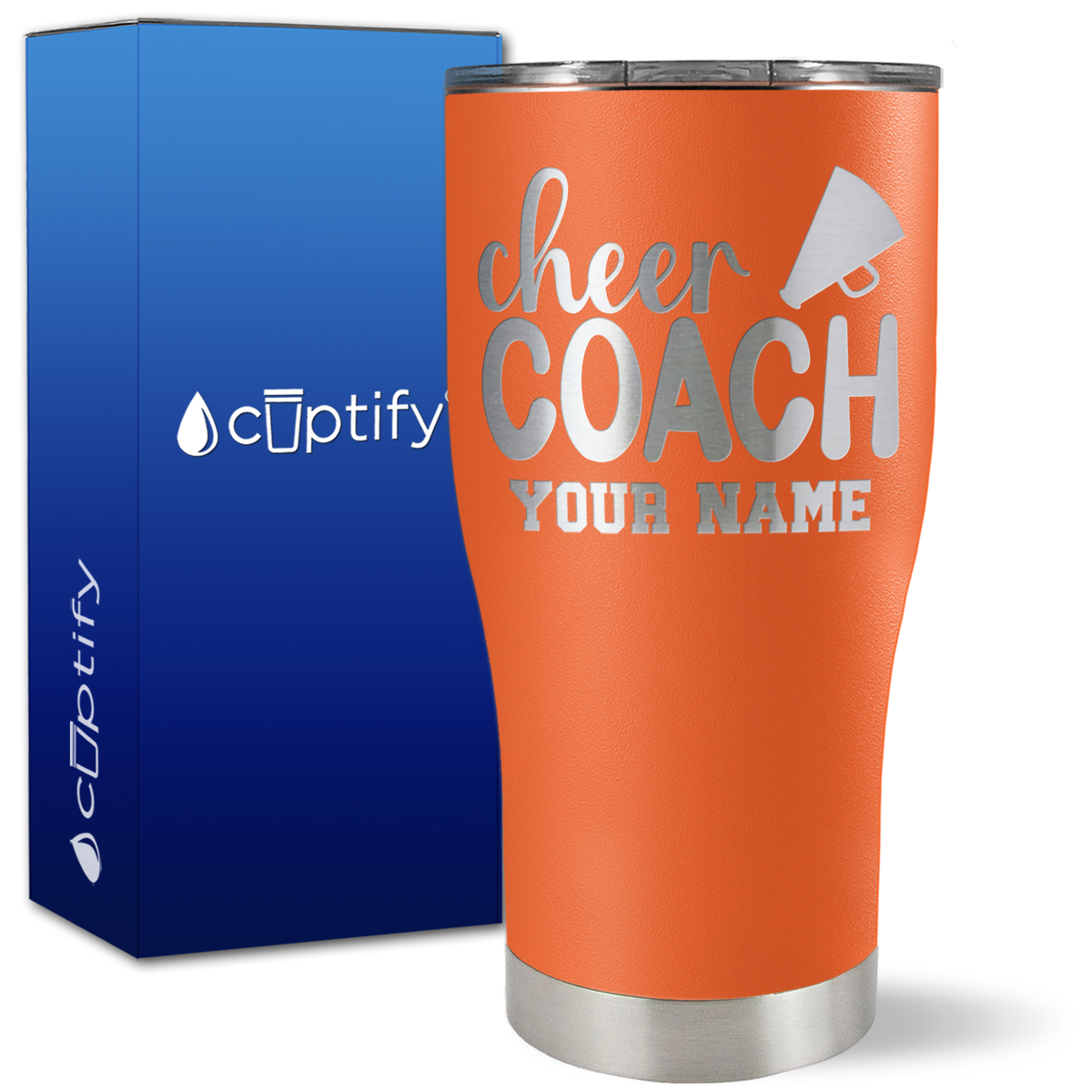 Personalized Cheer Coach with Megaphone on 27oz Curve Tumbler