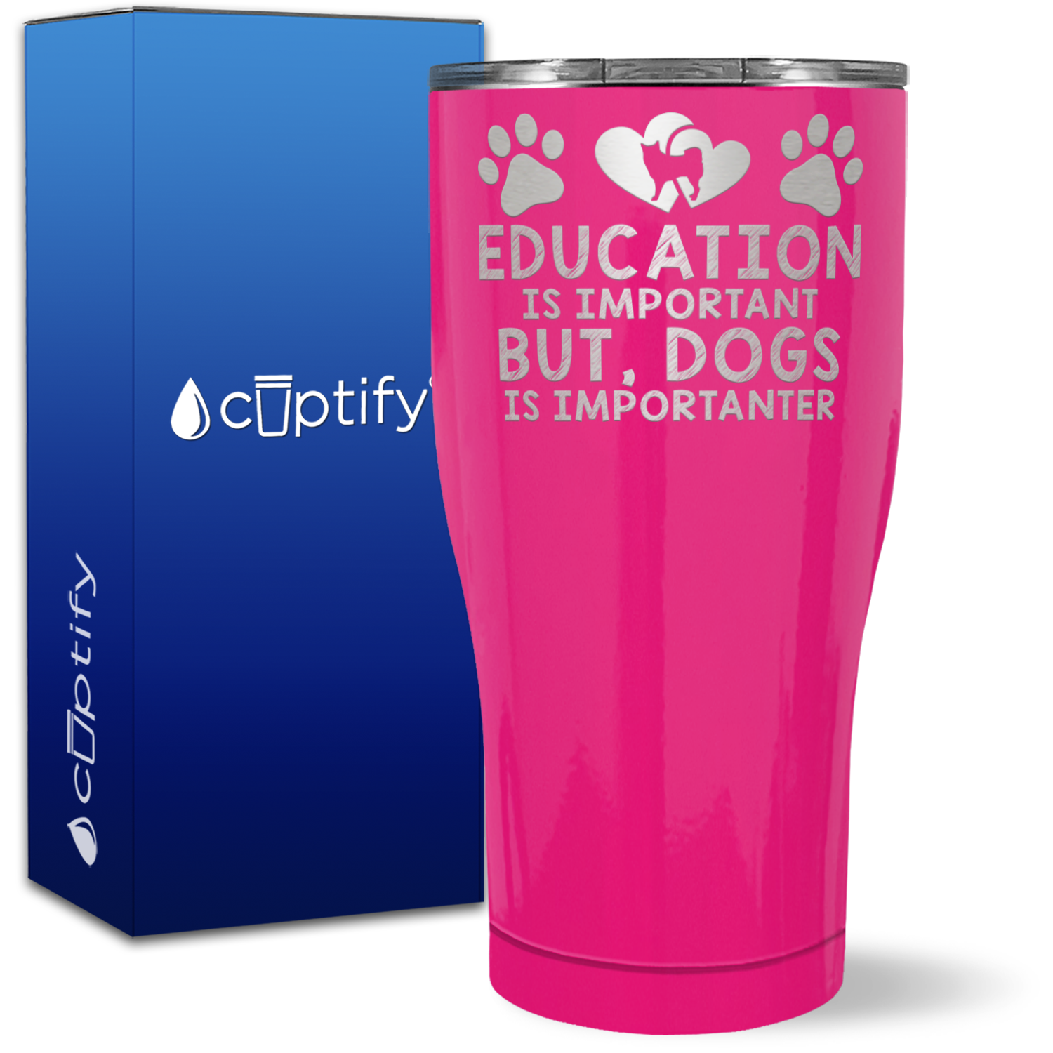 Education Is Important But, Dogs Is Importanter on 27oz Curve Tumbler