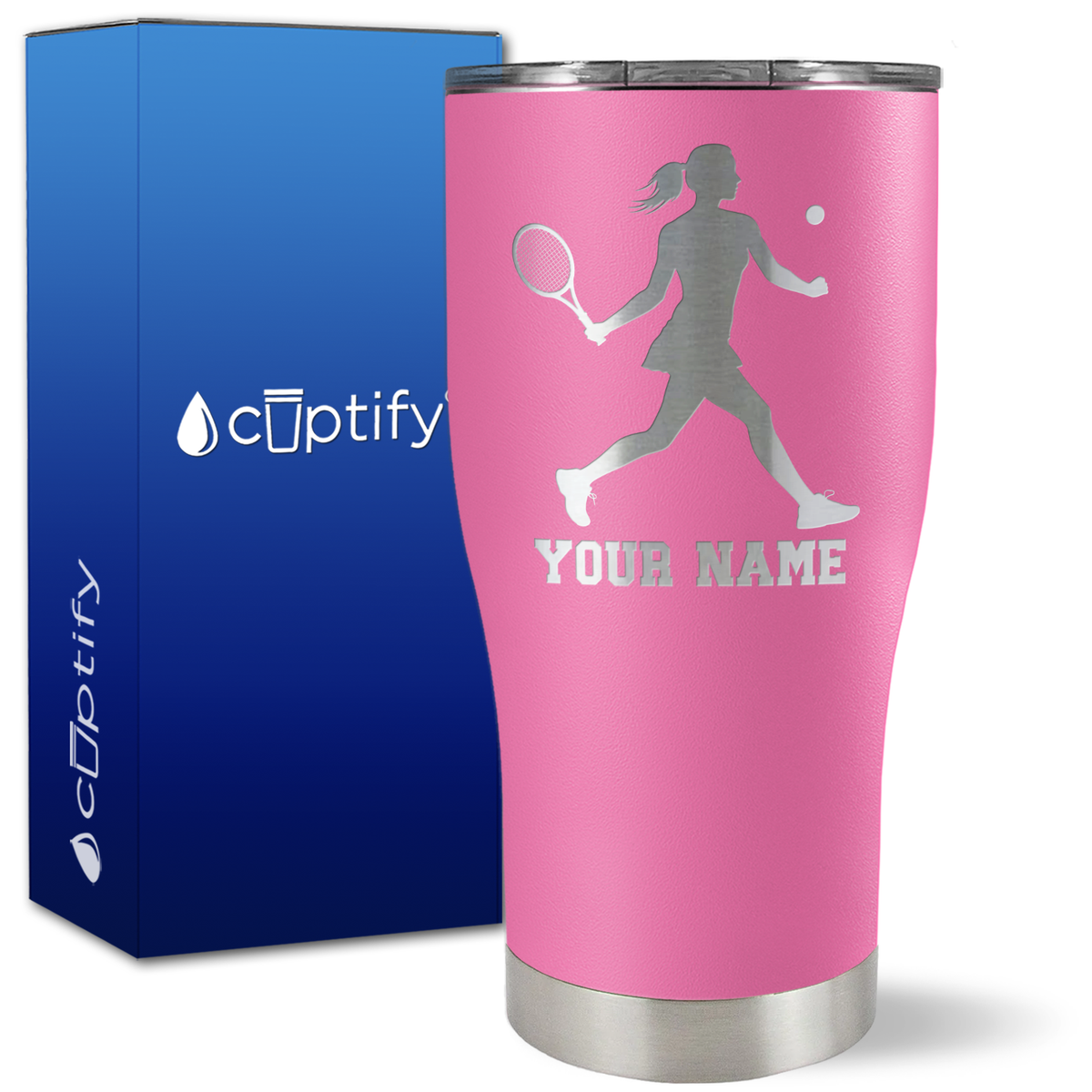 Personalized Tennis Player Female Silhouette on 27oz Curve Tumbler