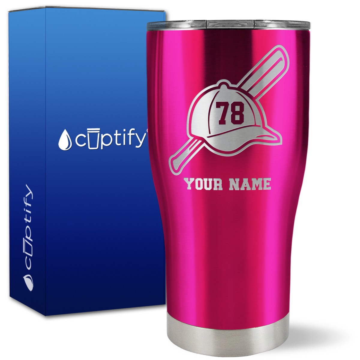 Personalized Baseball Bat and Hat with Number on 27oz Curve Tumbler