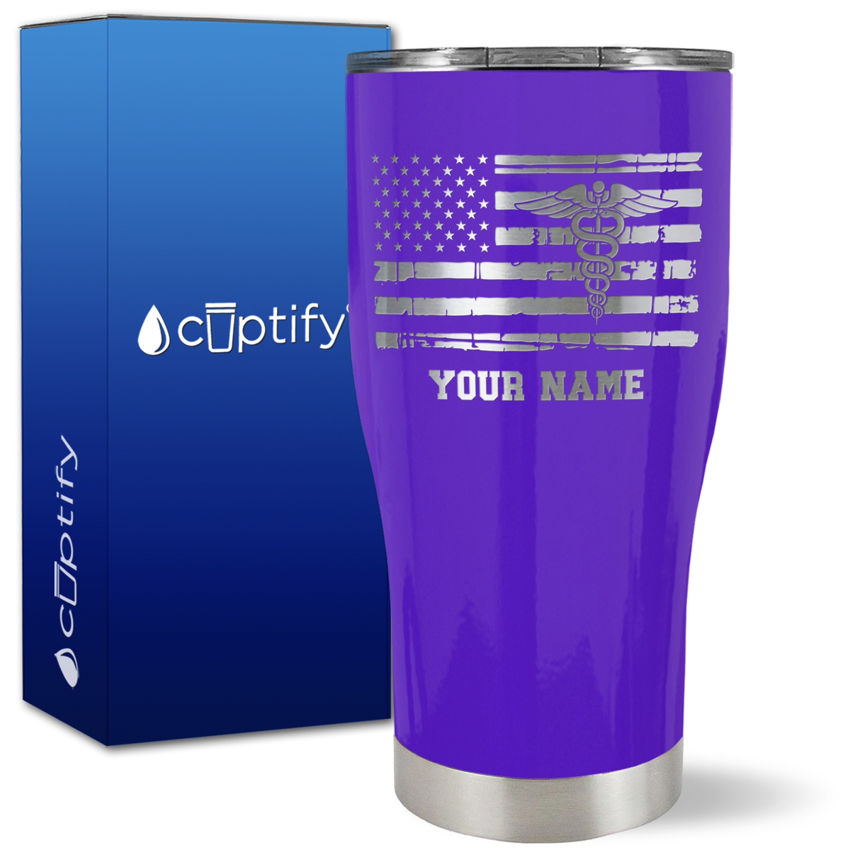 Personalized Caduceus Flag on 27oz Curve Tumbler